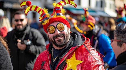 Venetian Carnival Jester, Colorful Costume, Festive Fun