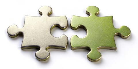 Fototapeta premium render of two puzzle pieces fitting together to illustrate cooperation concept, cooperation, teamwork