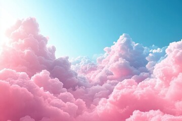 Pink and blue pastel cloudscape, sunlit. Perfect for dreamy, whimsical designs; evokes peace and serenity.