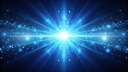 Fototapeta premium Dark blue abstract background with glowing particle light rays, blue, abstract, background, glow, particle, light, ray, beam