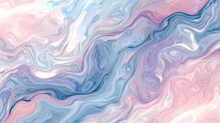 Abstract pastel pink, blue, and white marble texture. Swirling fluid art background.