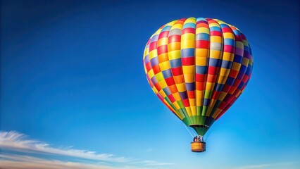 Fototapeta premium Hot air balloon soaring peacefully in clear blue skies , adventure, travel, freedom, aerial, transportation