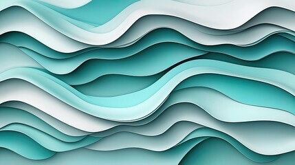 Fototapeta premium Abstract teal and white wavy layered paper design.
