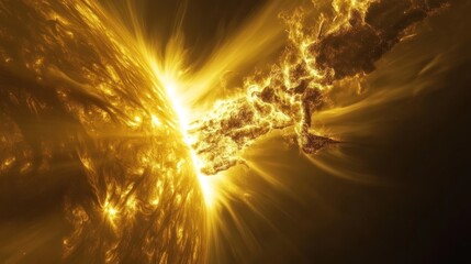 A dramatic solar flare erupting from the surface of the sun, showcasing solar activity.