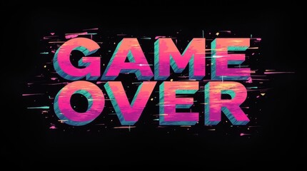 Striking Retro Game Over Typography Neon Colors Pop Art Style Perfect for Gaming Poster Print Design Vibrant 80s Aesthetic Illustrating Excitement and Nostalgia in Bold Lettering