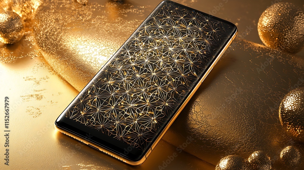Poster golden smartphone displaying elegant festive design