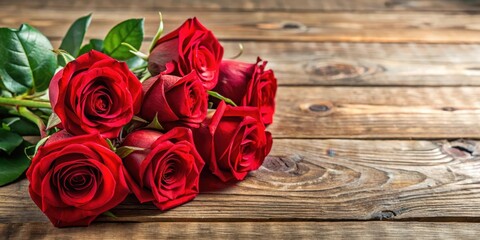 Birthday concept with red roses on wooden desk for 55th birthday celebration , red roses, wooden desk, 55th birthday