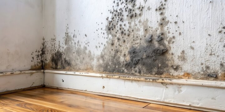 A close-up image of toxic black mold growing on damp wall in a building , Stachybotrys chartarum
