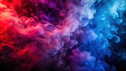Obraz premium Intense red, blue, and purple smoke and fog swirling in a dramatic abstract background, smoke, fog, intense, red, blue