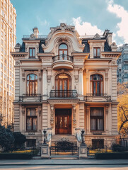 Obraz premium Elegant mansion rises above modern architecture