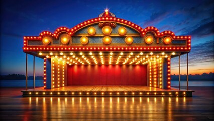 Red boardwalk marquee with colorful lights at night , boardwalk, marquee, red, lights, night, entertainment, seaside
