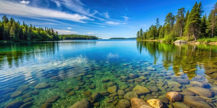 Crystal clear water of Lake Itasca in Itasca State Park, Minnesota