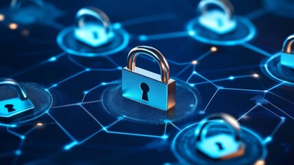 Abstract Tech Background with Lock Symbols and Nodes