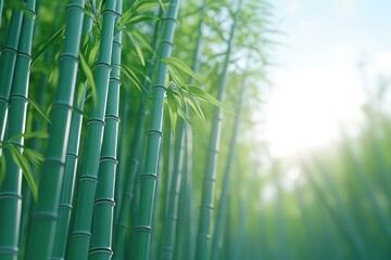 Obraz premium Lush green bamboo forest, sunlight dappled.