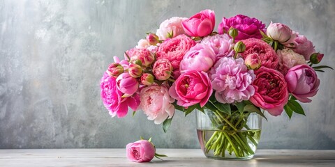 Colorful bouquet of pink peonies and roses arranged in a vase , floral, decorative,  floral, decorative,colorful, pink
