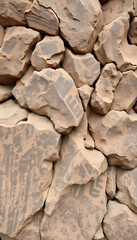 detailed close-up of a rugged rock formation, stone texture, rock formation, natural cliff pattern, rough wallpaper, brown and gray, panorama, AI, asian style, with white tones