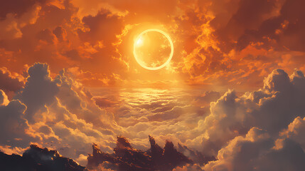 The moon passed in front of the sun, creating a solar eclipse. even though the sun was behind clouds, it was an incredible natural event. Eclipser. Illustration