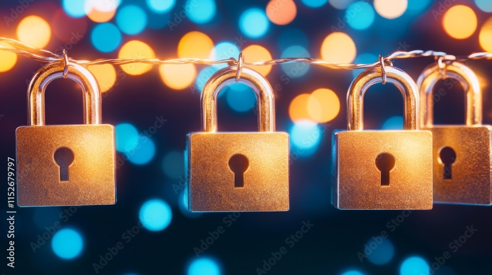 Poster secure locks with colorful bokeh background