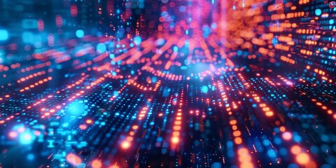 Naklejka premium Binary code streams through a futuristic tech background..