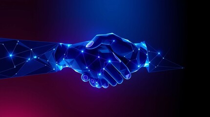 futuristic digital handshake concept with glowing polygonal connections in a technology-inspired design