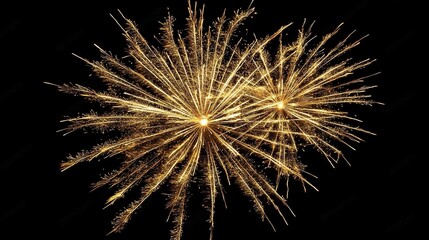 Fototapeta premium Stunning display of golden fireworks exploding in the night sky, intricate details and sharp focus, with a clean black background and professional color grading.