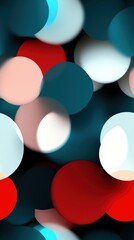 Abstract bokeh lights in red, teal, and white gradient circles on a dark background