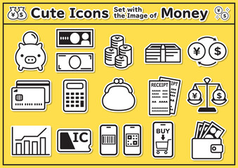 お金・経済のかわいいステッカー風アイコン素材　影あり