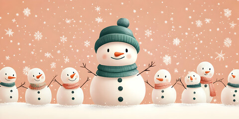 Cute Snowman Family Winter Illustration