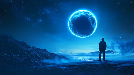 Solar eclipse in blue color. Eclipser. Illustration