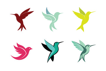 Fototapeta premium The Hummingbird among six icons on a 4000x2663 px template.
