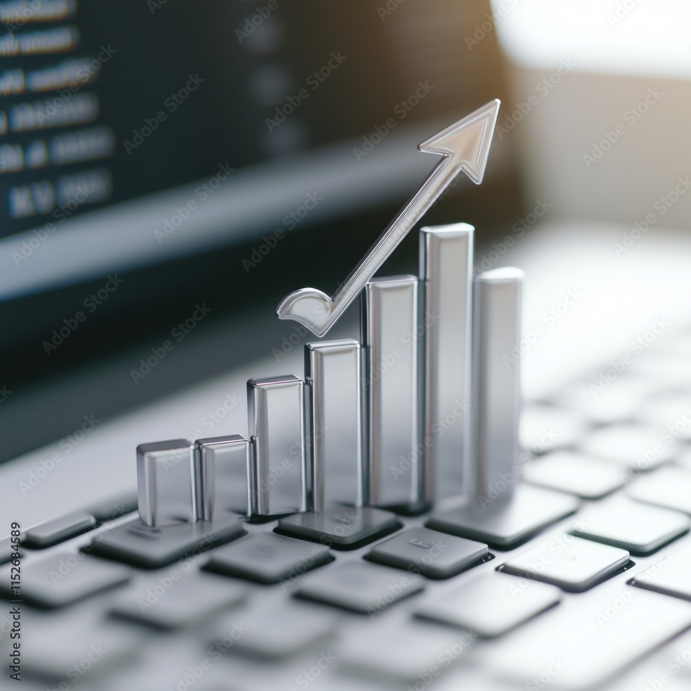 Poster A digital representation of growth shown through a bar graph on a keyboard.