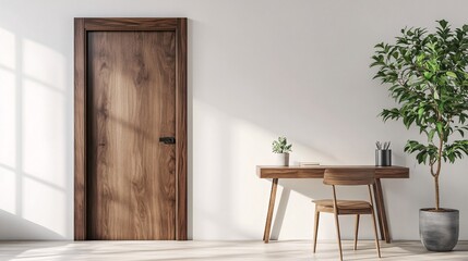 room with wooden door