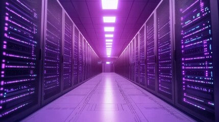 Digital Machine Learning Server Room with Soft Focus Light
