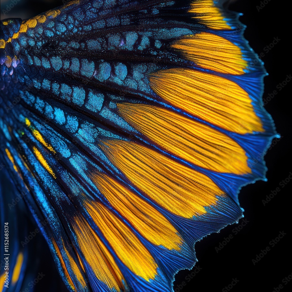 Aufkleber Close-up of a vibrant fish tail showcasing intricate patterns and colors.