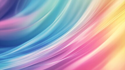 Obraz premium Soft Colorful Waves Flowing Smoothly Across a Gradient Background in Pastel Shades of Blue, Pink, and Yellow for a Serene Visual Experience