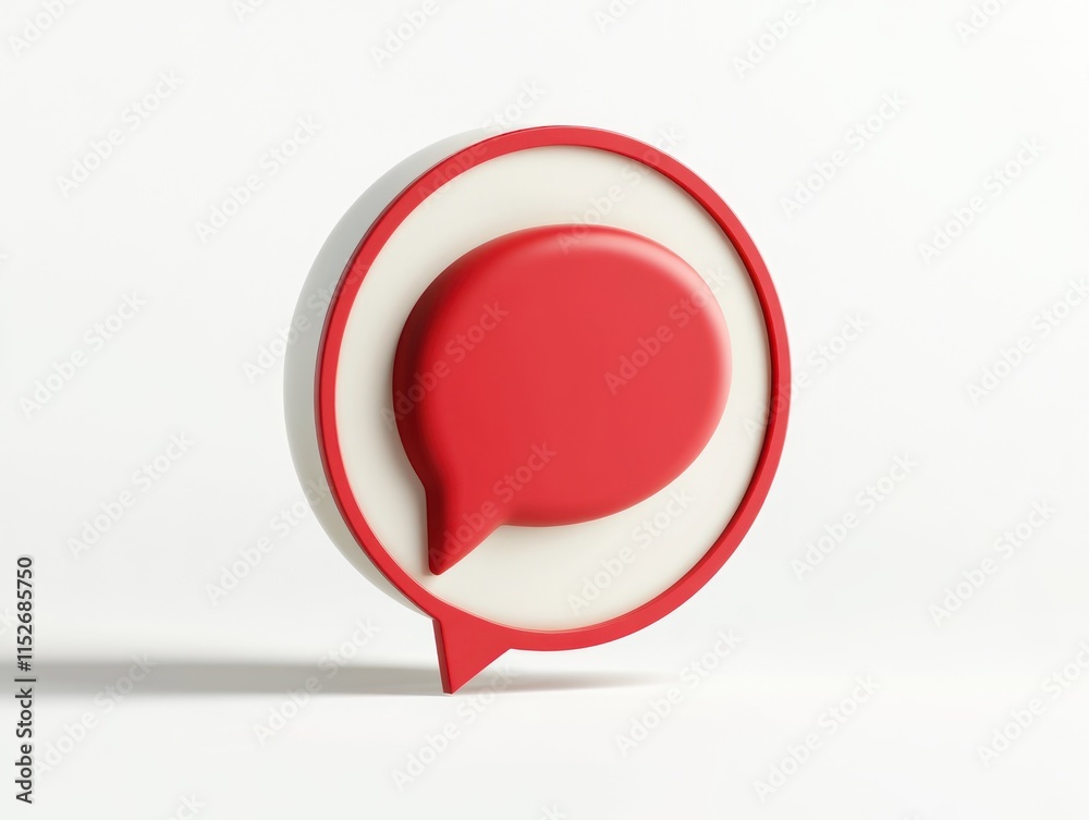 Aufkleber a three-dimensional red speech bubble icon on a white background, symbolizing communication.