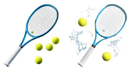Dynamic tennis action with rackets and balls sports photography vibrant environment close-up view motion concept