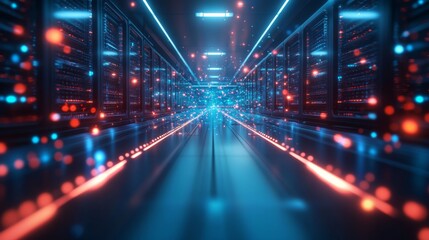 Futuristic Data Center with Server Rack Animations