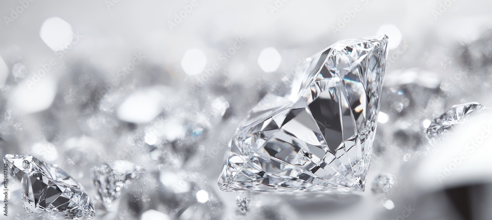 Poster A collection of sparkling diamonds reflecting light on a smooth surface.