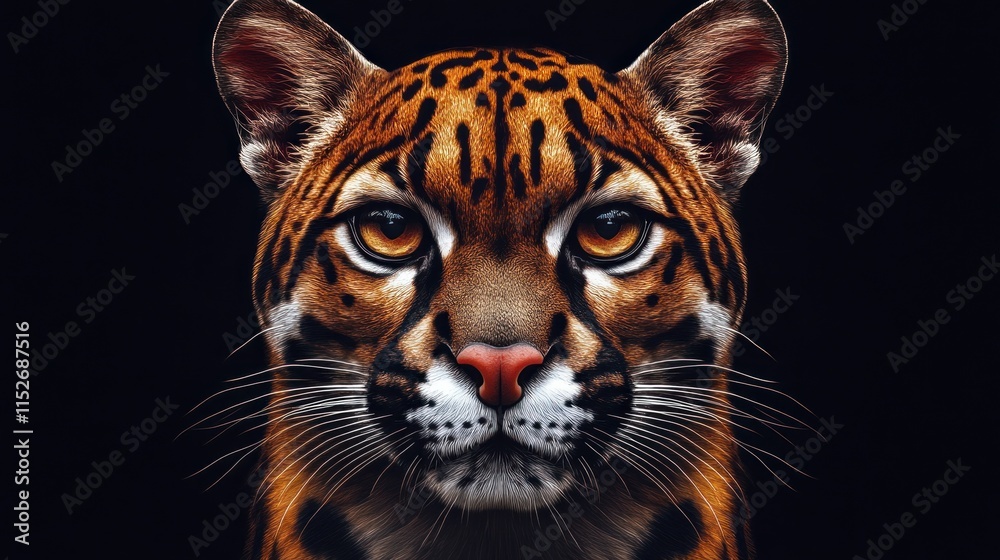 Poster a close-up portrait of a tiger showcasing its striking features and intense gaze.