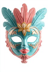 Obraz premium Vibrant carnival mask with feathers isolated on white background