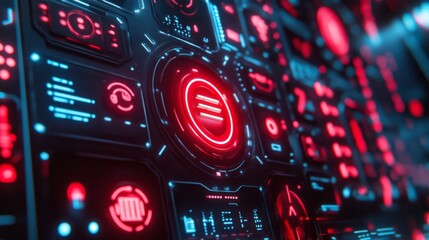 Intense Red Cybersecurity Interface with Firewalls