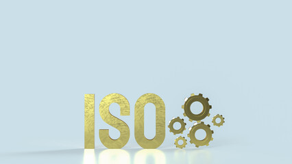 The Gold iso text and gear on white background 3d rendering..
