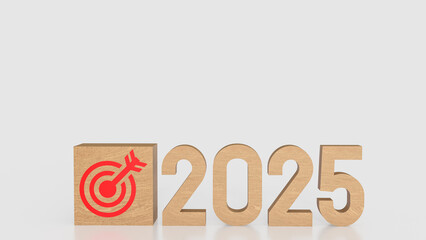 The Target icon on wood cube and 2025 Number for Business concept 3d rendering..