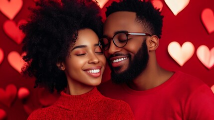 Loving Couple Embraced in Heart-Shaped Background on Valentines Day