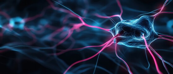 Intricate Neural Network Connections with Glowing Neurons and Digital Visualization in a Dark Background