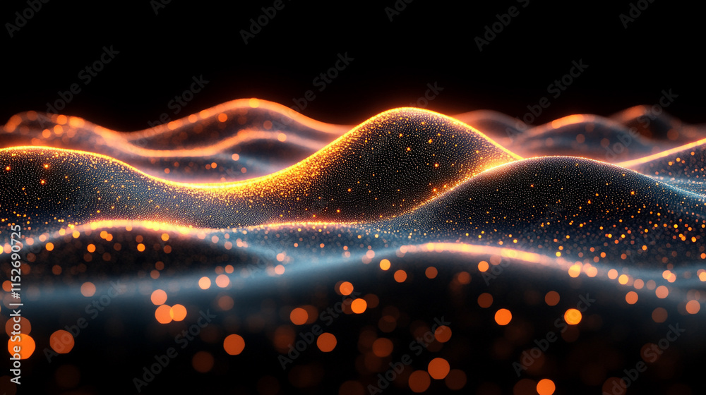Poster modern digital abstract 3d background with flowing lines and shapes symbolizing technological proces