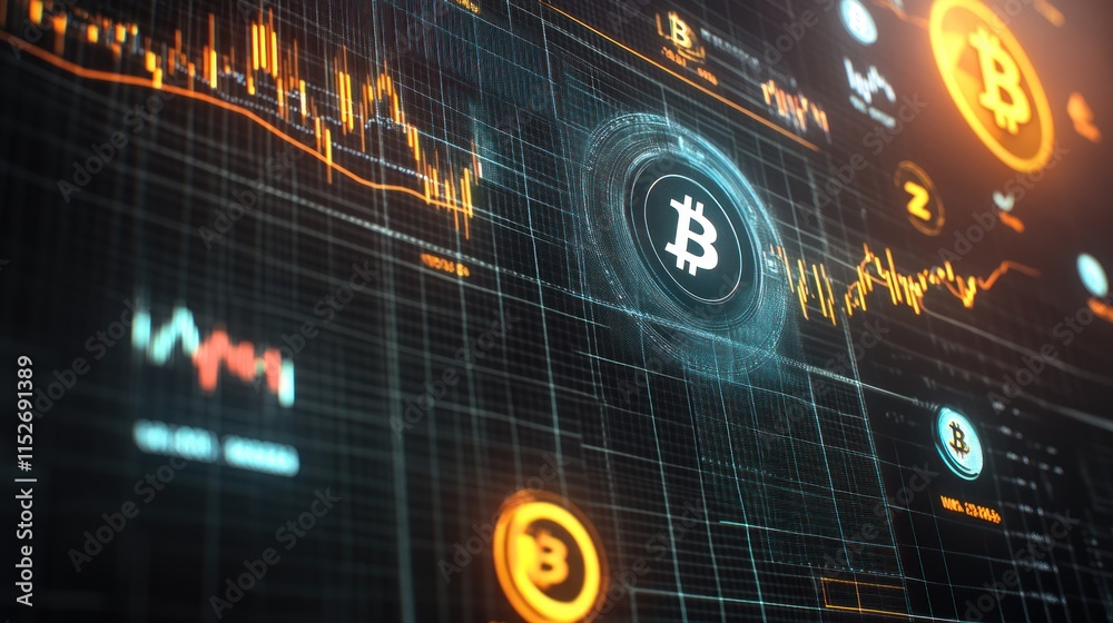Fototapete digital representation of cryptocurrency trends and data analysis.