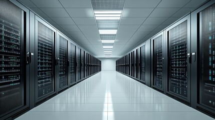 Modern Server Room with User Interface Overlay