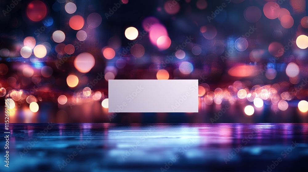 Poster A blurred background of colorful lights with a blank white space for text or graphics.